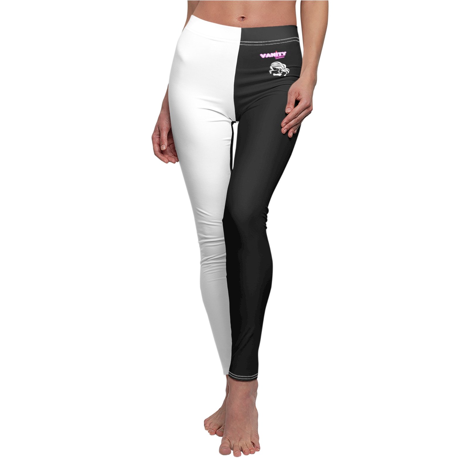 Vanity Driven Brand Monochrome Split Leggings — Black & White Colorblock Casual Leggings