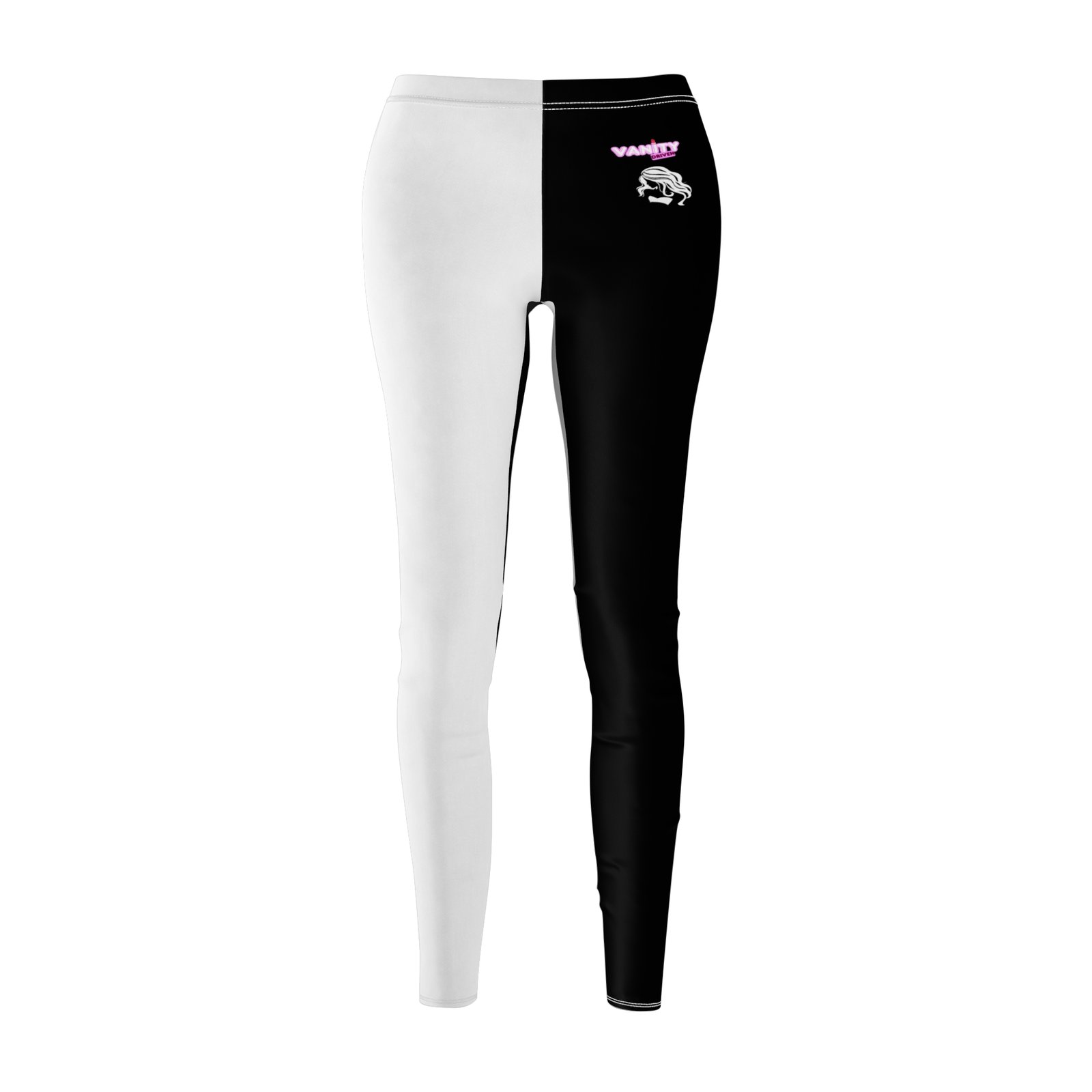 Vanity Driven Brand Monochrome Split Leggings — Black & White Colorblock Casual Leggings - Image 2