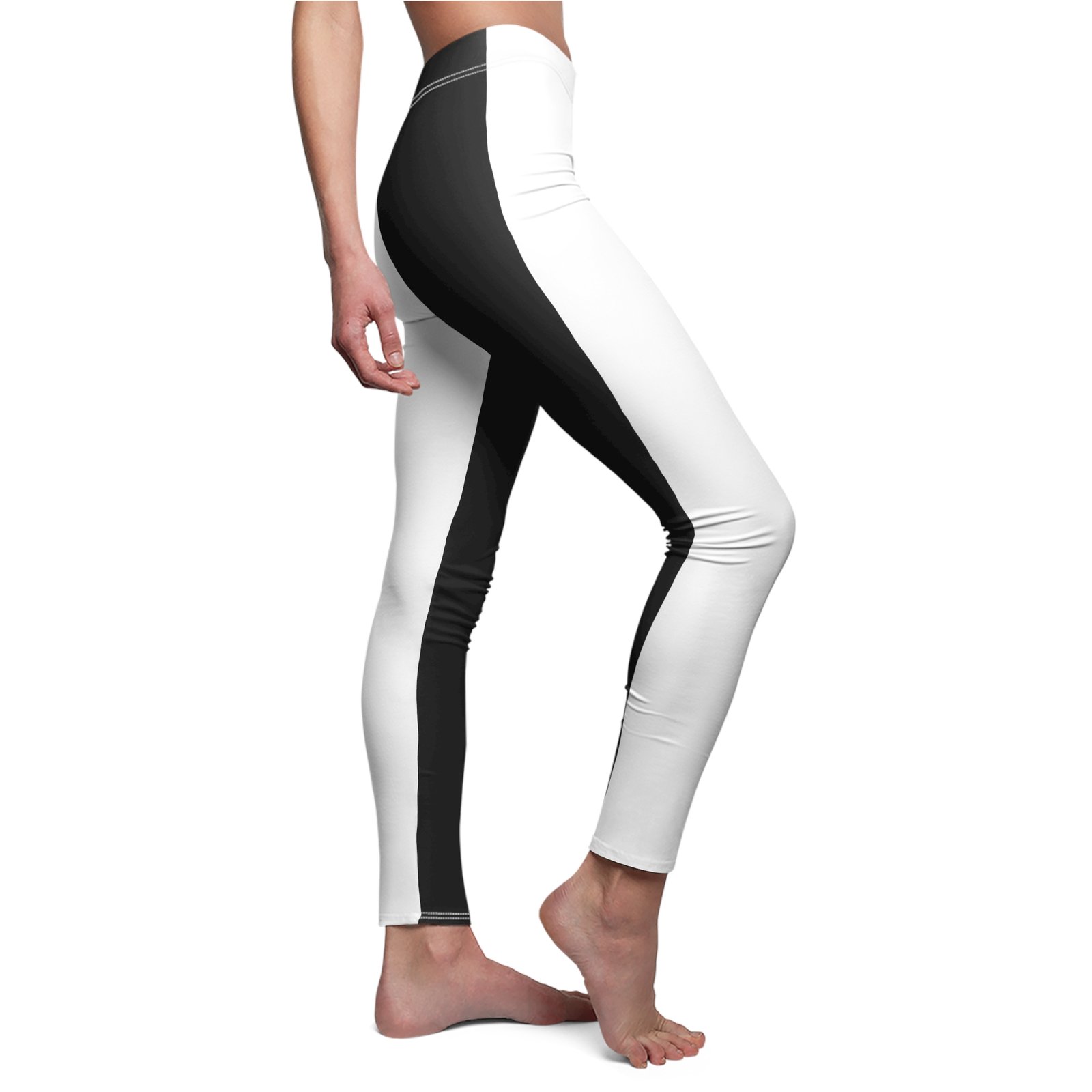 Vanity Driven Brand Monochrome Split Leggings — Black & White Colorblock Casual Leggings - Image 3