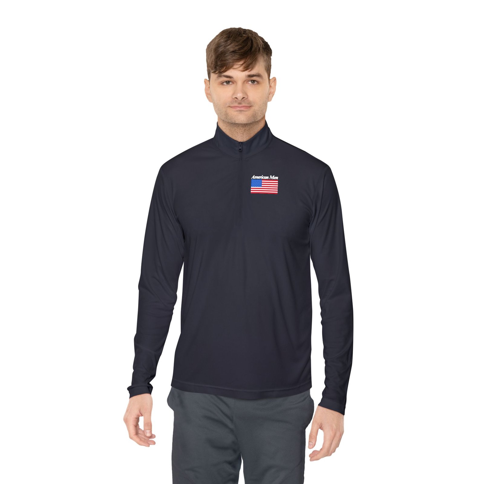 American Men Branded Quarter-Zip Pullover — Embroidered American Men Letters And American Flag - Image 17