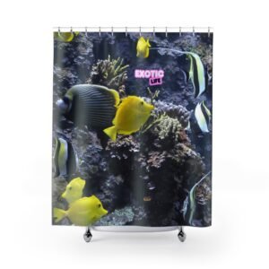 Exotic Life Tropical Fish Shower Curtain | Vibrant Aqua Coral Reef Bathroom Décor