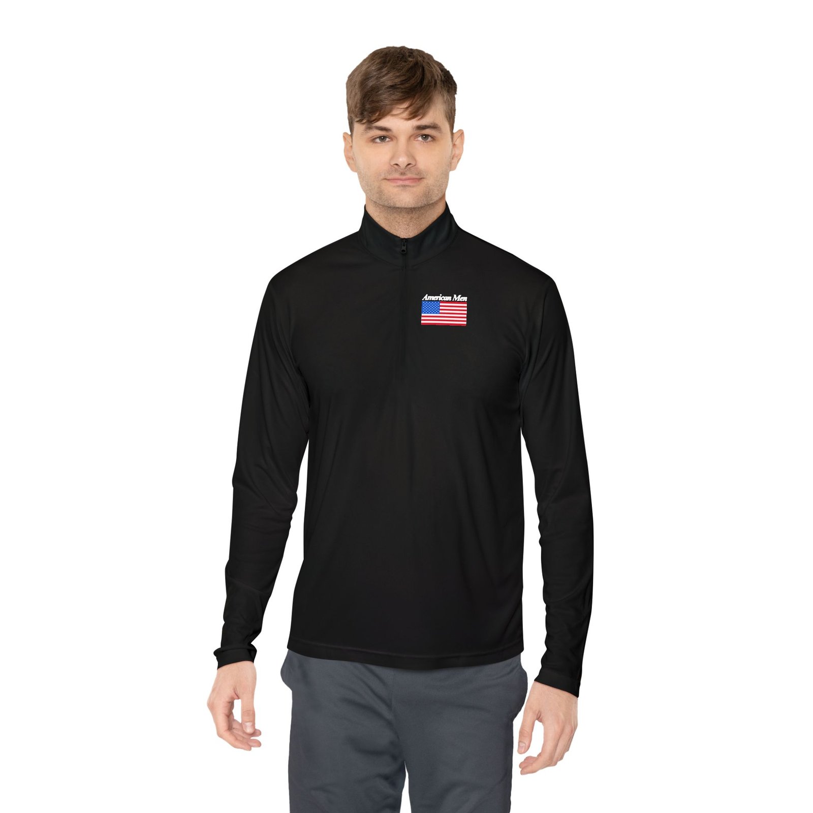 American Men Branded Quarter-Zip Pullover — Embroidered American Men Letters And American Flag - Image 5