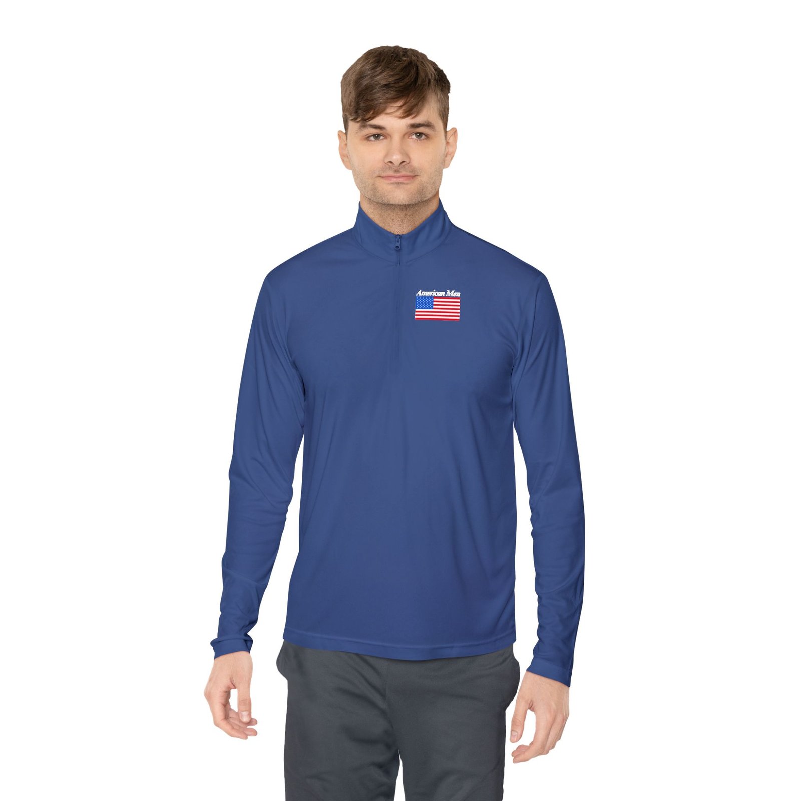 American Men Branded Quarter-Zip Pullover — Embroidered American Men Letters And American Flag - Image 14