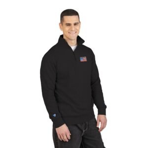 American Men Brand Quarter Zip Fleece Pullover — Embroidered American Flag & American Men Stitch