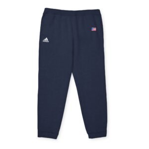 Adidas - American Men Fleece Joggers — Adidas Navy Athletic Sweatpants with Small Flag & Logo